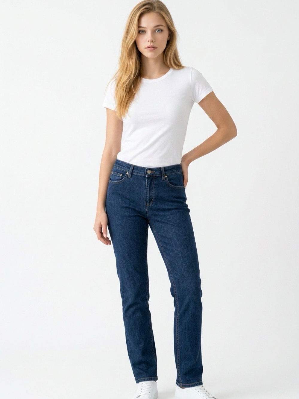 Classic High-Rise Straight Leg Jeans - Dark Blue 
Size 12 long.  Liz Claiborne
